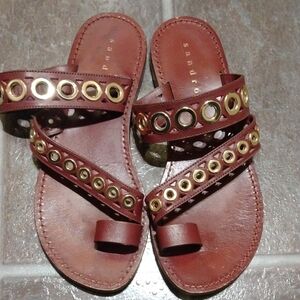 Sandro Gold Accents Burgundy Purple Sandal Size 37